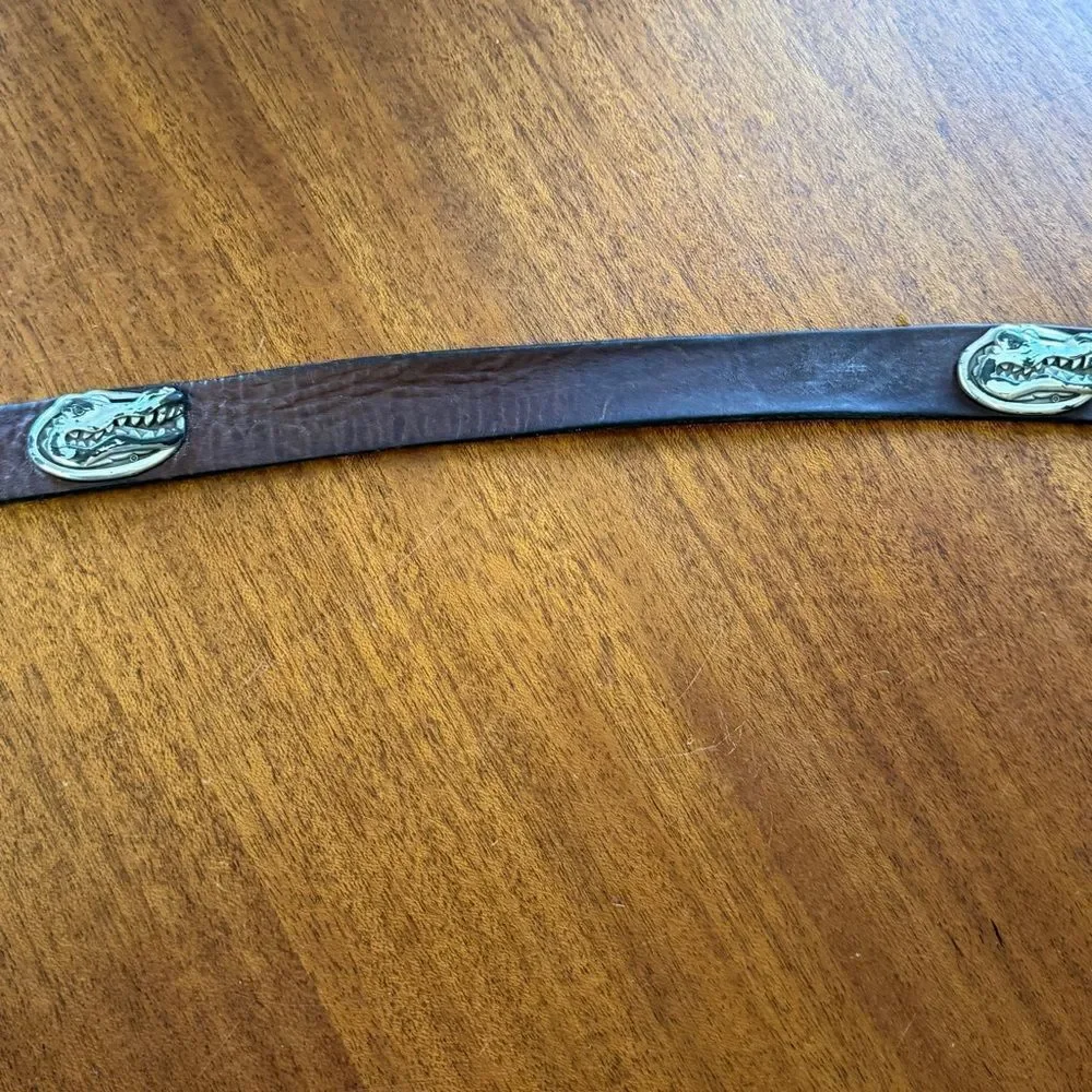 Cognac Brown Leather Florida Gators Belt with Silver Buckle Size 44